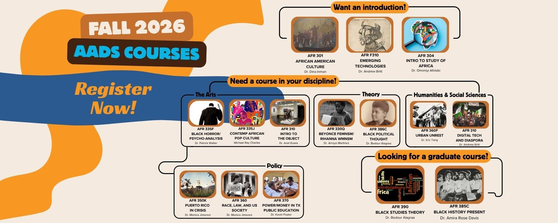 Banner with a selection of courses listed