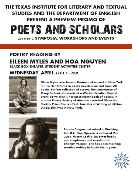 Evening poetry reading with Eileen Myles and Hoa Nguyen