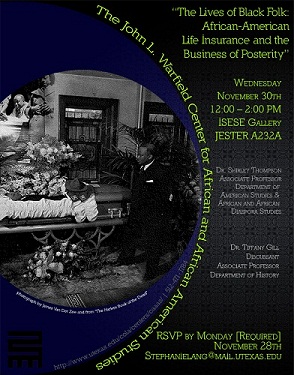 Faculty Seminar - 'The Lives of Black Folk: African-American Life Insurance and the Business of Posterity' with Dr. Shirley Thompson, Associate Professor of African and African Diaspora Studies and of American Studies