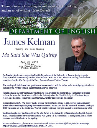 James Kelman Reading and Book Signing