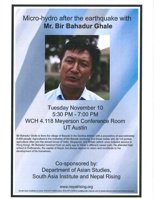 Research Presentation: Micro-hydro after the earthquake with Mr. Bir Bahadur Ghale