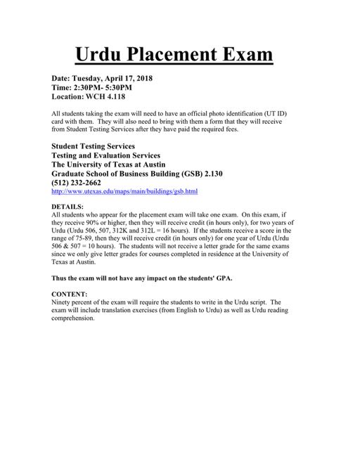Urdu Placement Exam