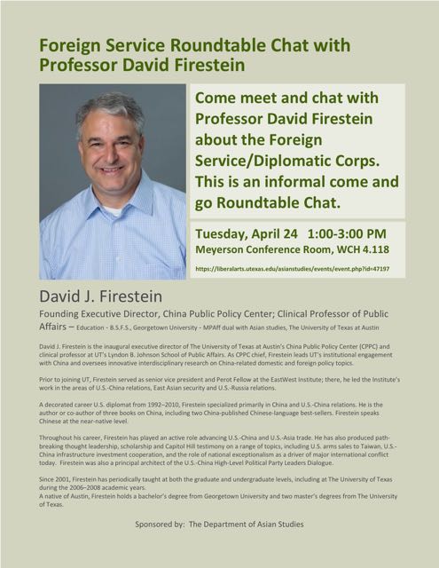 Foreign Service Roundtable Chat with Professor David Firestein