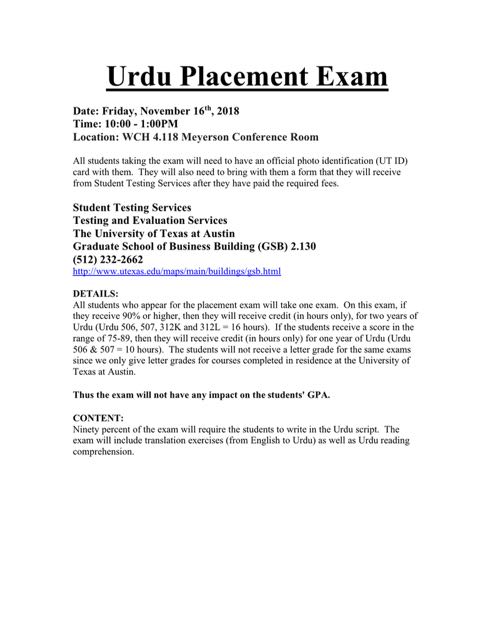 Urdu Placement Exam