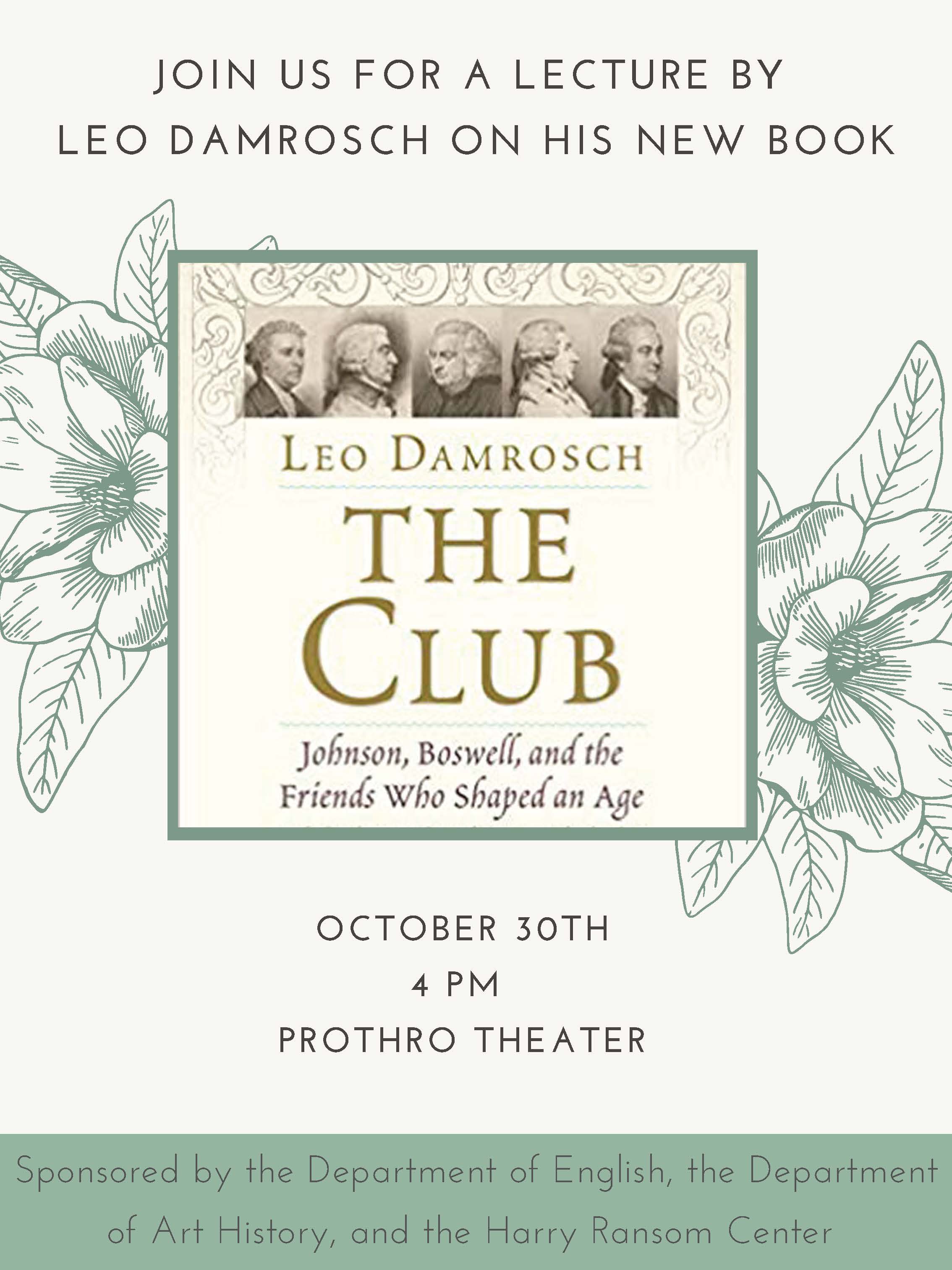 Leo Damrosch Lecture on The Club **TIME CHANGE