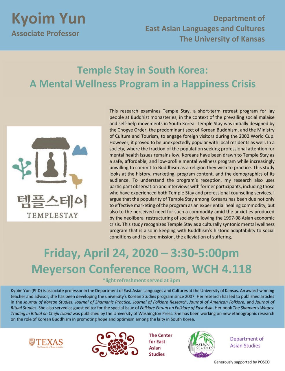 Talk: Temple Stay in South Korea: A Mental Wellness Program in a Happiness Crisis