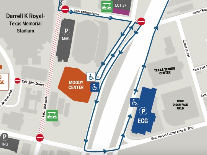 map of Moody Center and parking