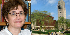 Miriam Bodian, Burton Memorial Tower in background at University of Michigan