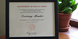 Courtney Meador's signed certificate from Dean Randy Diehl