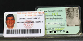 Larry Najvar's student IDs from 2011 and 1968