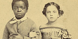 Isaac & Rosa, slave children from New Orleans; Photographed by Kimball; Ent'd accord'g to act of Congress in the year 1863; Library of Congress.