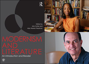 The cover of 'Modernism and Literature' and photographs of Carter and Friedman