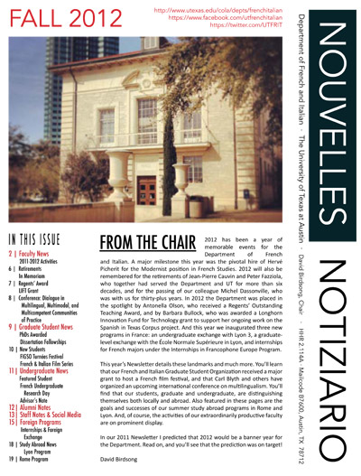Fall 2012 Departmental Newsletter Published