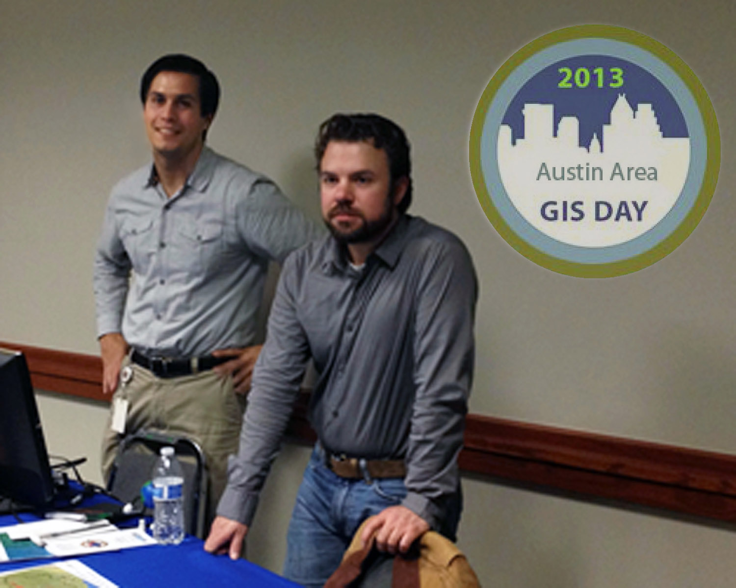 Doctoral Student Robert Bean (R) and student George Sosa (L) represented ASPRS and the Department of Geography and the Environment at GIS Day