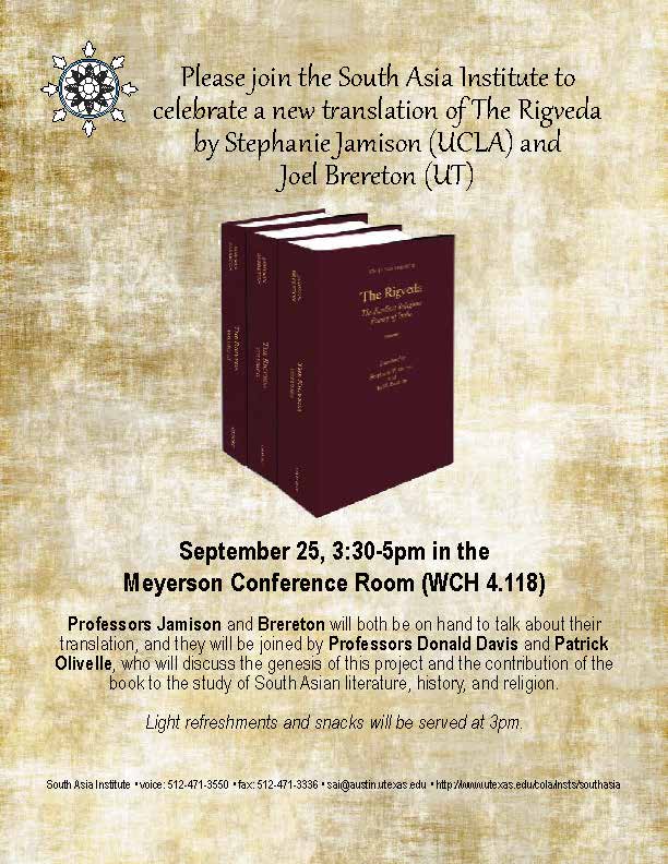Book Launch Reception: Rigveda by Joel Brereton and Stephanie Jamison
