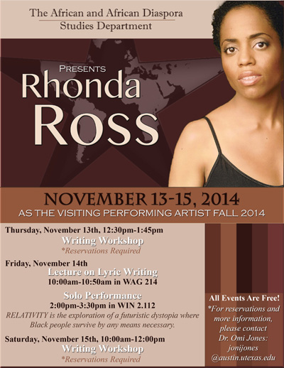 See Schedule for AADS' Visiting Performing Artist Rhonda Ross