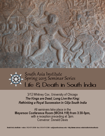 South Asia Seminar Series: Prof. Whitney Cox, University of Chicago