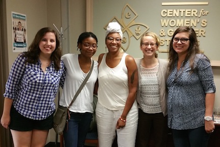 Inspire leadership program undergraduate participants and graduate facilitators meet at CWGS Open House.