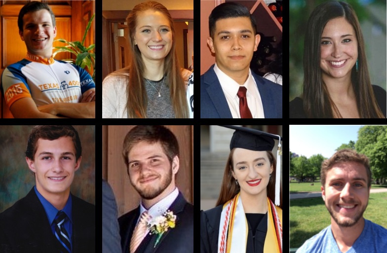 Top (left to right): Patrick Golden, Kylie McDaniel, Raymond Huerta, Tori Pell. Bottom (left to right): Andrew Porter, Matthew Cooper, Marisa Elms, Alex Gaudio