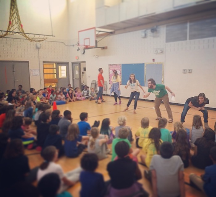 SHOUTreach Players perform an informative Shakespeare presentation for Pease Elementary students