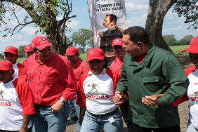 Hugo Chavez with supporters