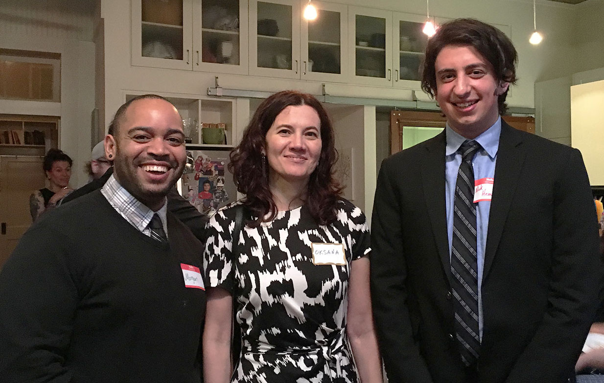 Grad students Morgan Henson and Nicholas Hemlock with Dr. Oksana Lutsyshyna (center)