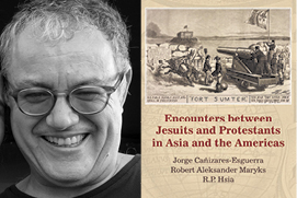 Left: Prof. Cañizares-Esguerra. Photo by Chloe Ireton. Right: Book jacket,