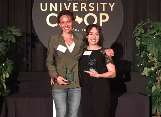 Aubrey Plourde (left) and Melissa Heide (right) accepting their awards