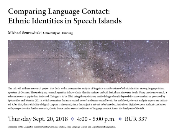 Dr. Szurawitzki looks at ethnic identity in German speech islands