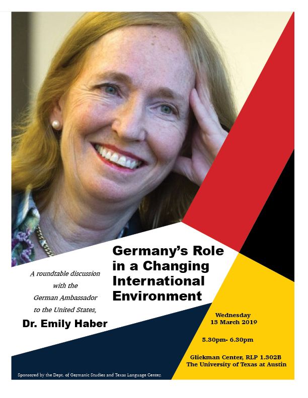 German Ambassador tot he US, Dr. Emily Haber, to visit UT Austin 3/13/2019