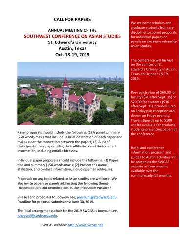 Call for Papers: Annual Meeting of the Southwest Conference on Asian Studies