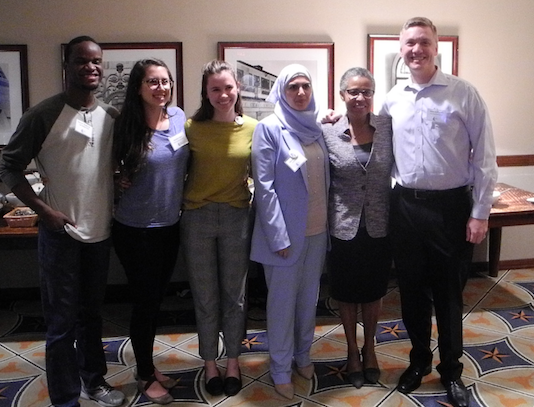 (From right) Dr. Steve Steffensen (Dell), Dr. Jewel Mullen (Dell), and Ms. Maram Museitif (Board of Managers, Central Health) with medical students at 11/5/18 HHRS