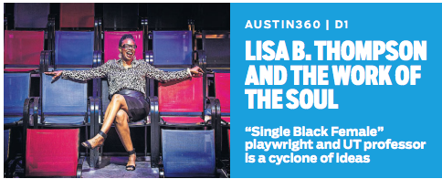 The profile discusses Dr. Thompson's play, Single Black Female, running at Ground Floor Theatre Feb. 13-29