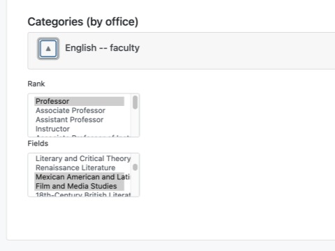 screenshot of categories list