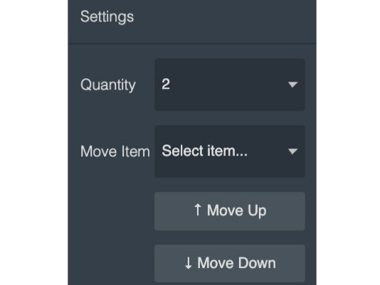 settings panel showing the options for the Move Item function