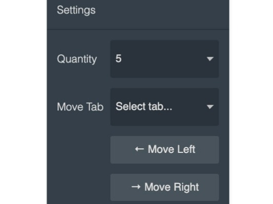 settings panel showing the options for the Move Tab function