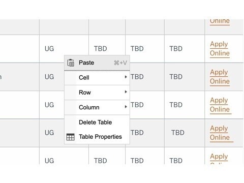 inline options for tables